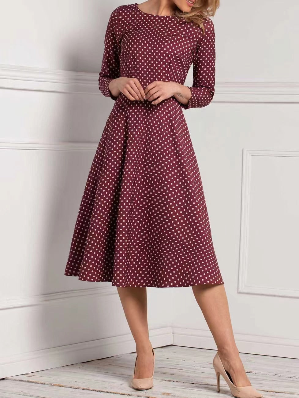 Vintage 3/4 Sleeve Polka Dot Dress