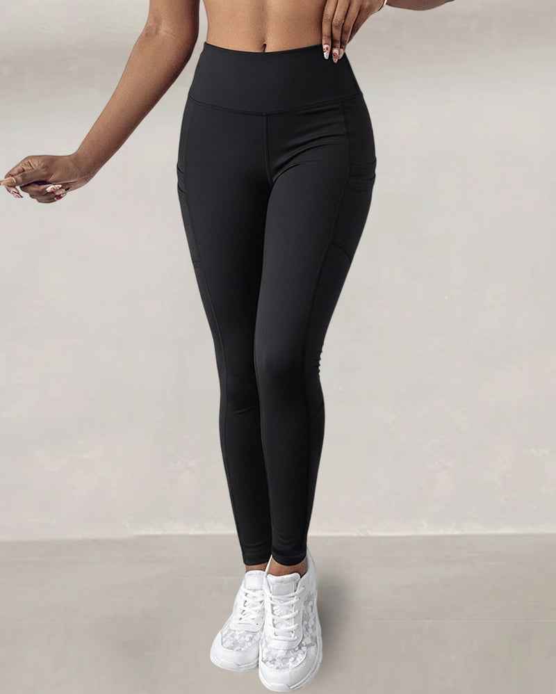 Black Leggings Fleece-Lined High-Waisted With Pockets For Cold Weather Comfort Everyday