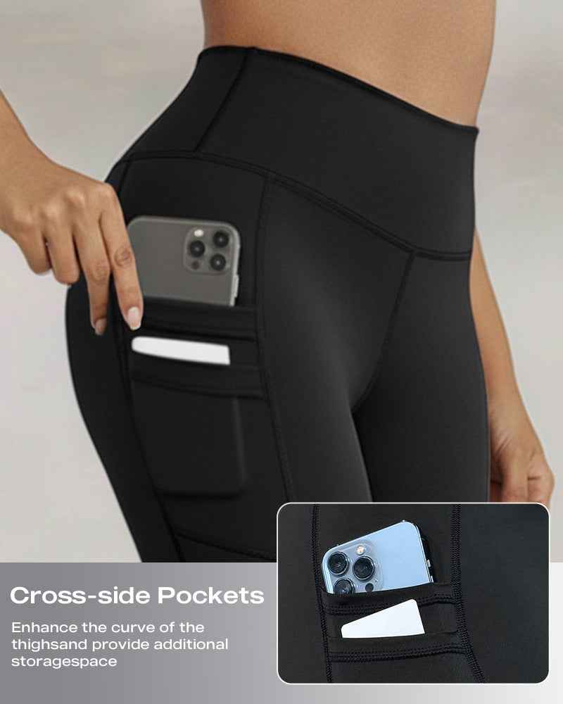 Black Leggings Fleece-Lined High-Waisted With Pockets For Cold Weather Comfort Everyday