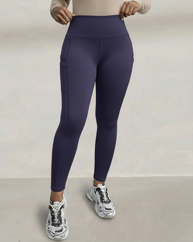 Black Leggings Fleece-Lined High-Waisted With Pockets For Cold Weather Comfort Everyday