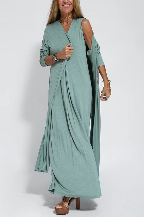 Sleeveless Maxi Dress and Duster Cardigan Two Piece Set 4