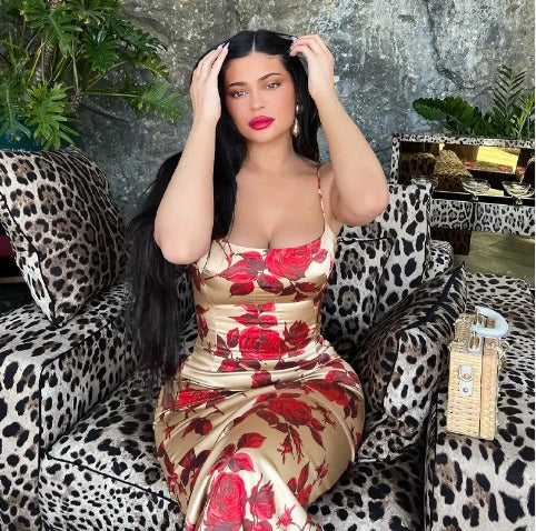 Alejandra Statement Long Bodycon Dress with Rose Print Boutique Collection