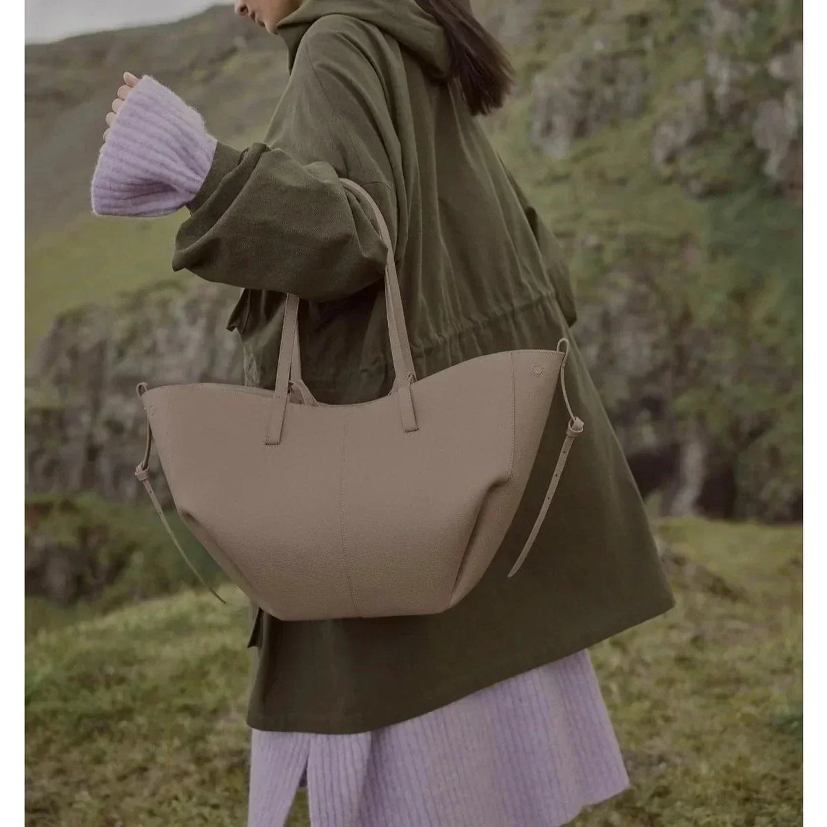 Winged Slouch Faux Leather Tote Bag