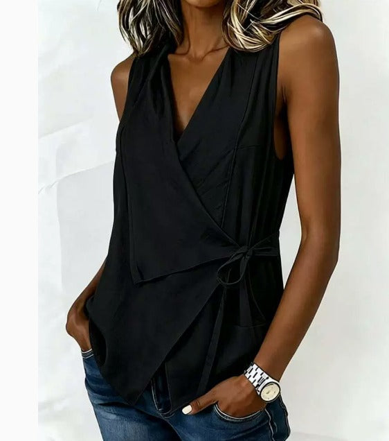V-Neck Sleeveless Wrap Side Tie Top