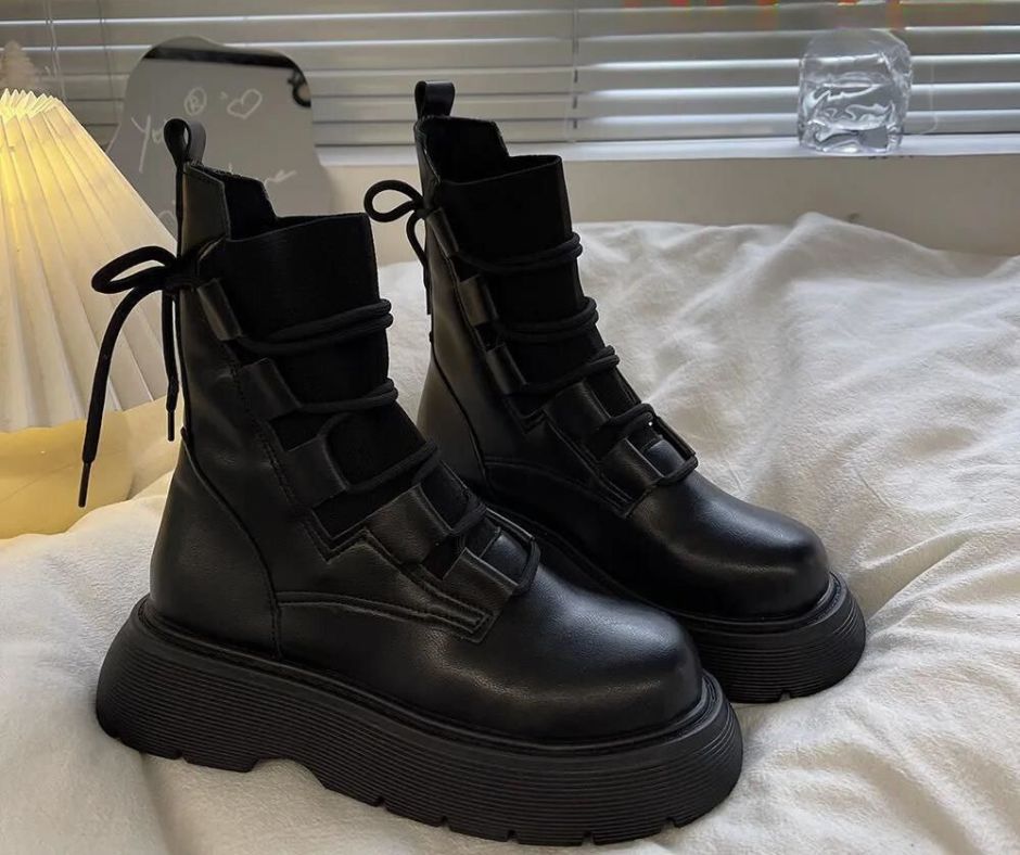Lace Up Chunky Platform Combat Ankle Boots