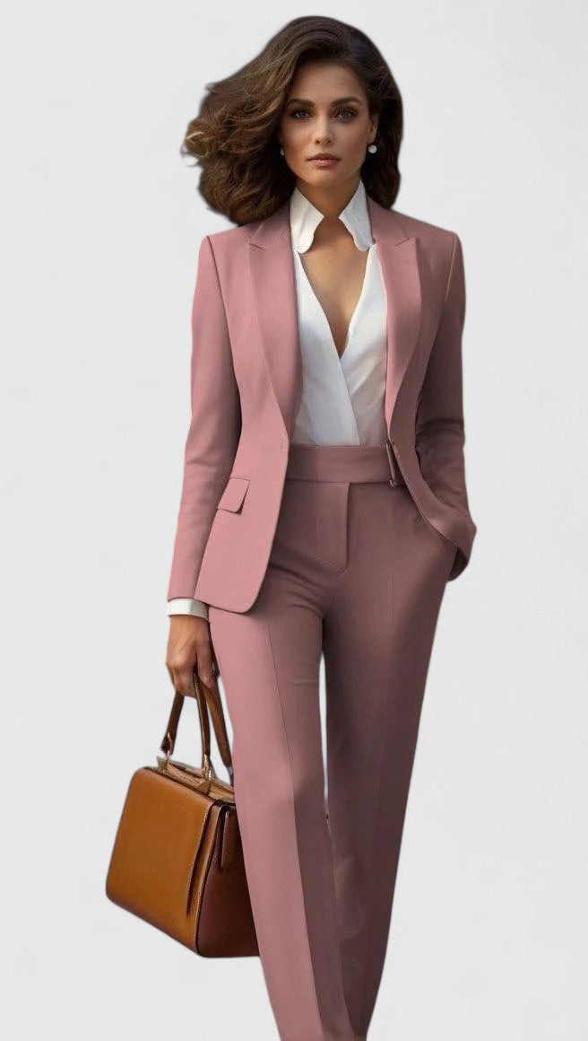 Notch Lapel Single Button Blazer and Trousers Two Piece Set