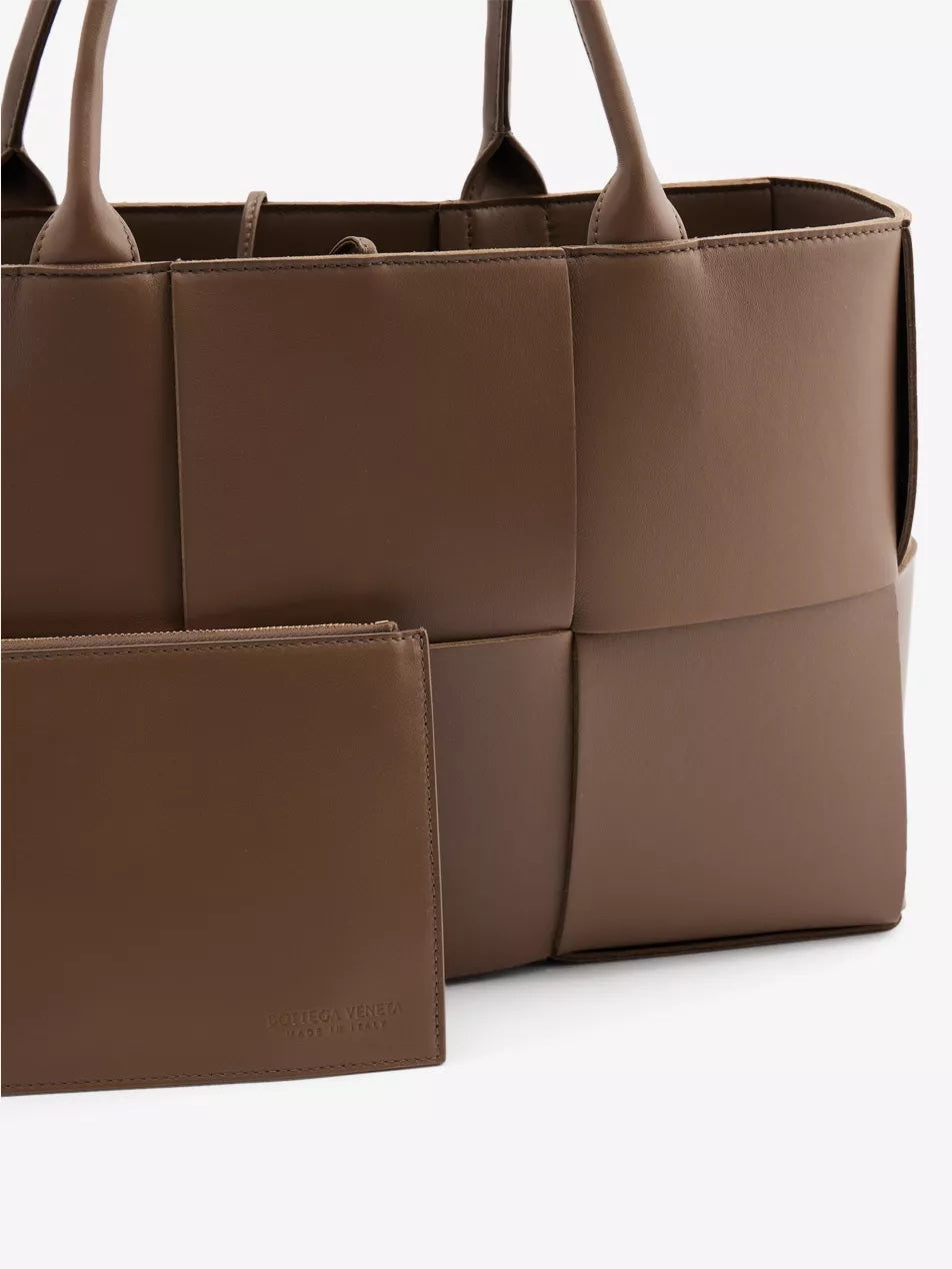 Woven Panel Faux Leather Tote Bag