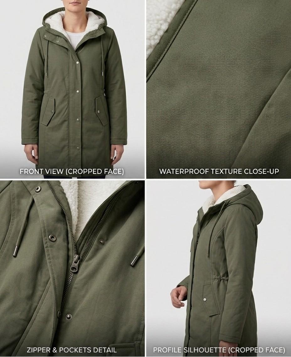 Hooded Fleece Lined Longline Parka Coat