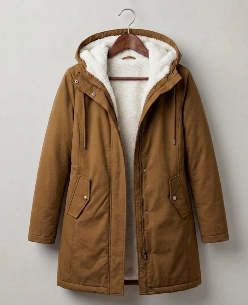 Hooded Fleece Lined Longline Parka Coat