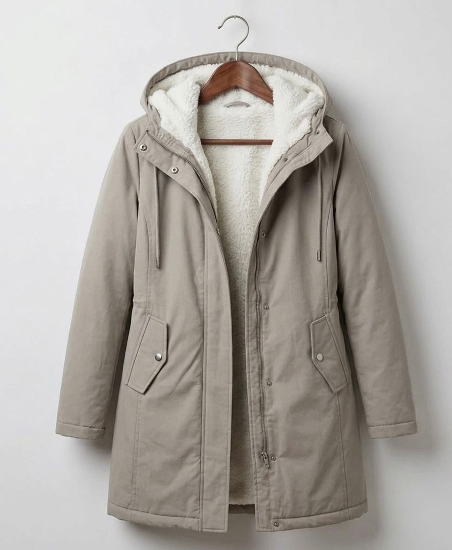 Hooded Fleece Lined Longline Parka Coat