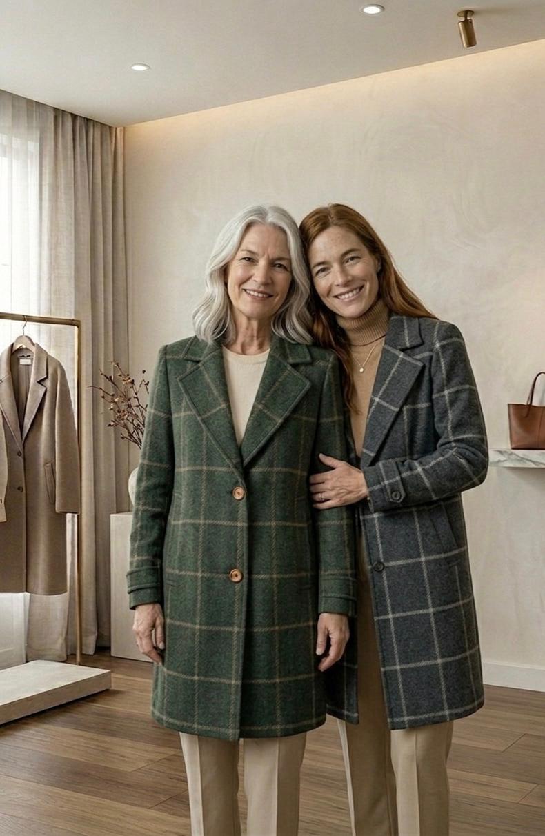 Windowpane Check Notch Lapel Single Breasted Tweed Coat