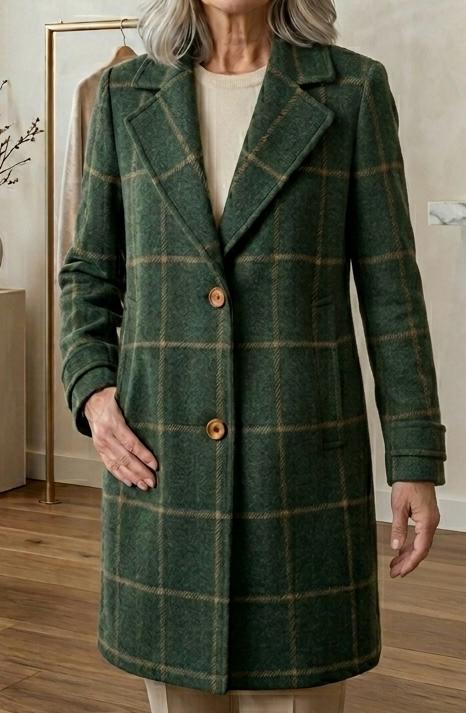 Windowpane Check Notch Lapel Single Breasted Tweed Coat