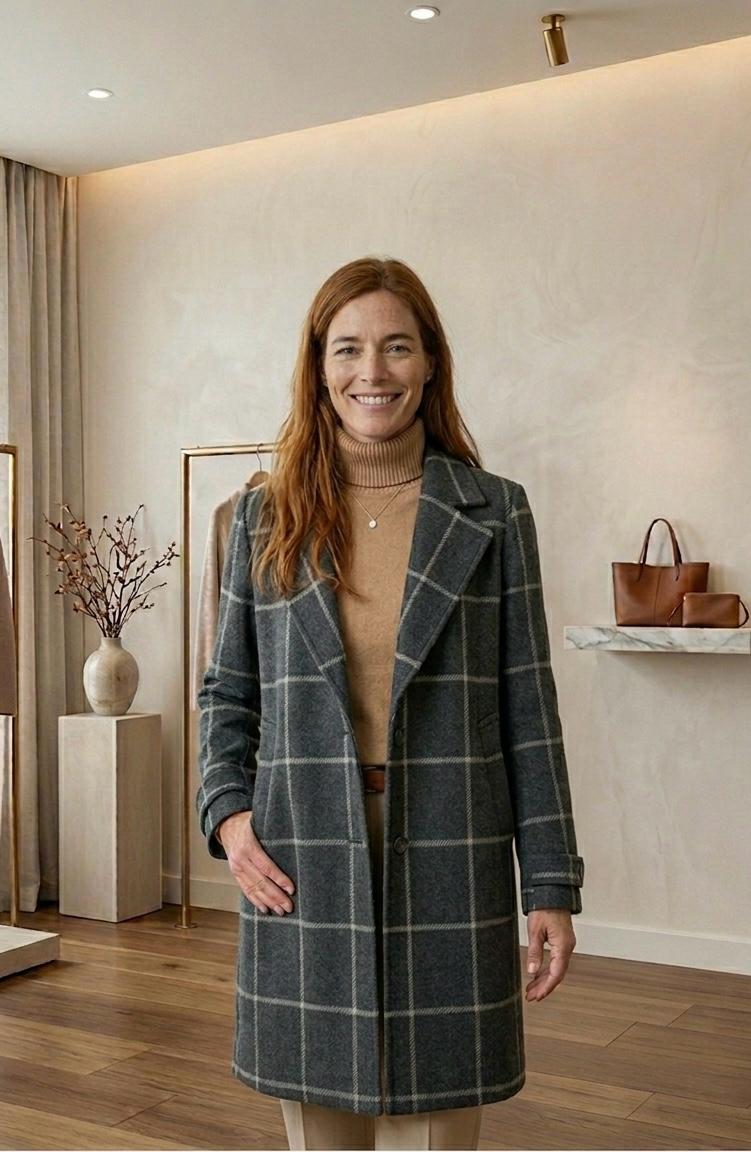 Windowpane Check Notch Lapel Single Breasted Tweed Coat