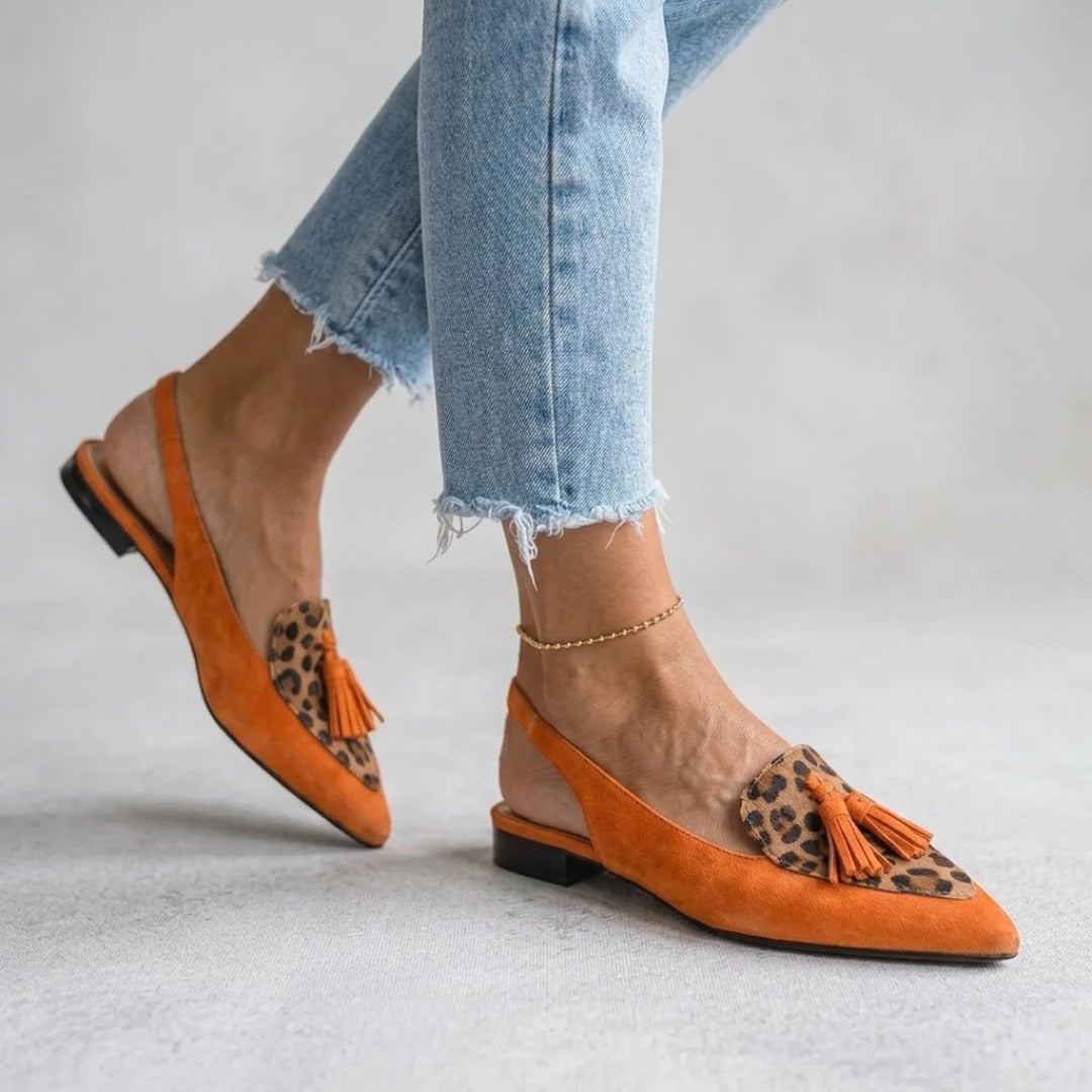 Pointed Toe Tassel Slingback Flats
