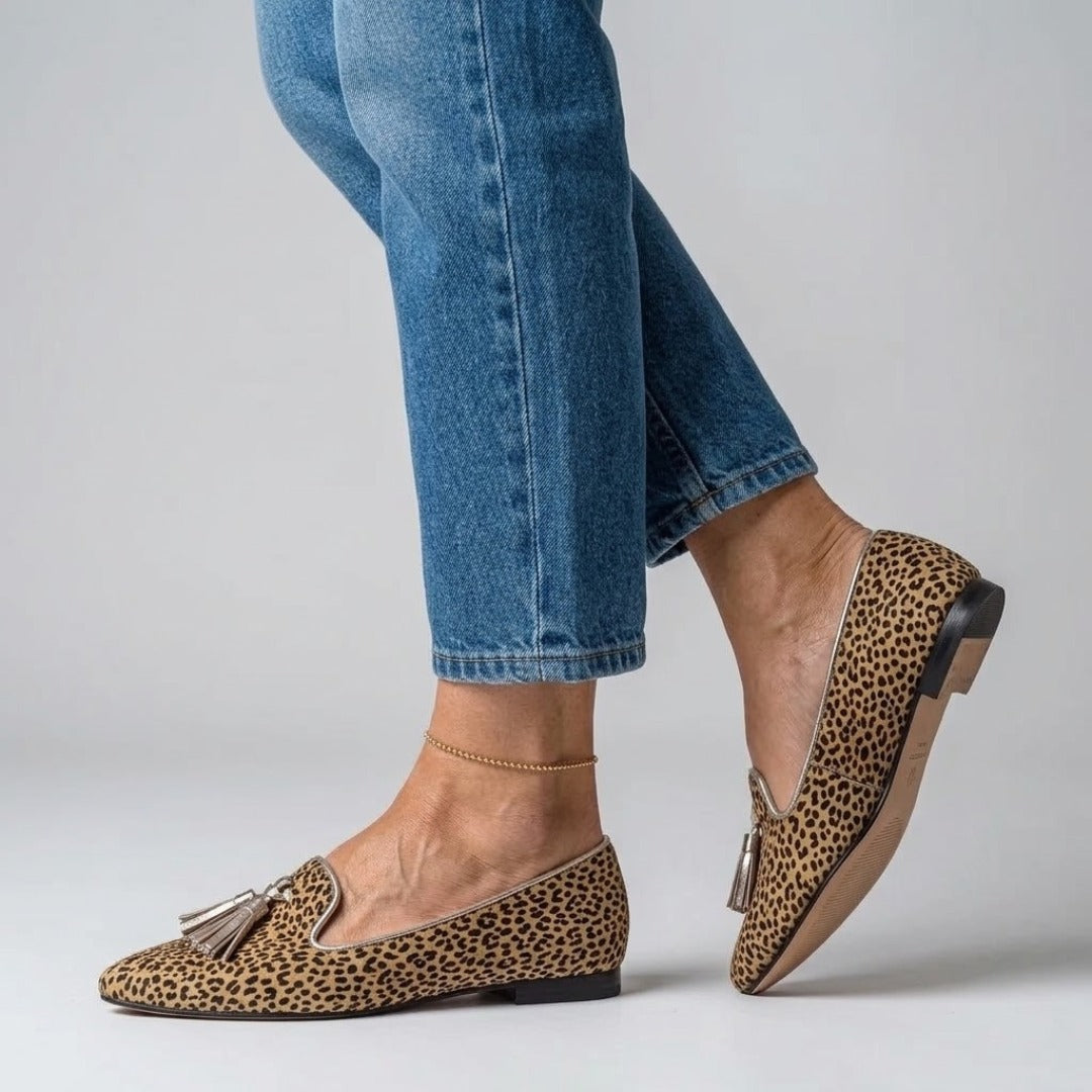 Leopard Print Pointed Toe Tassel Flats