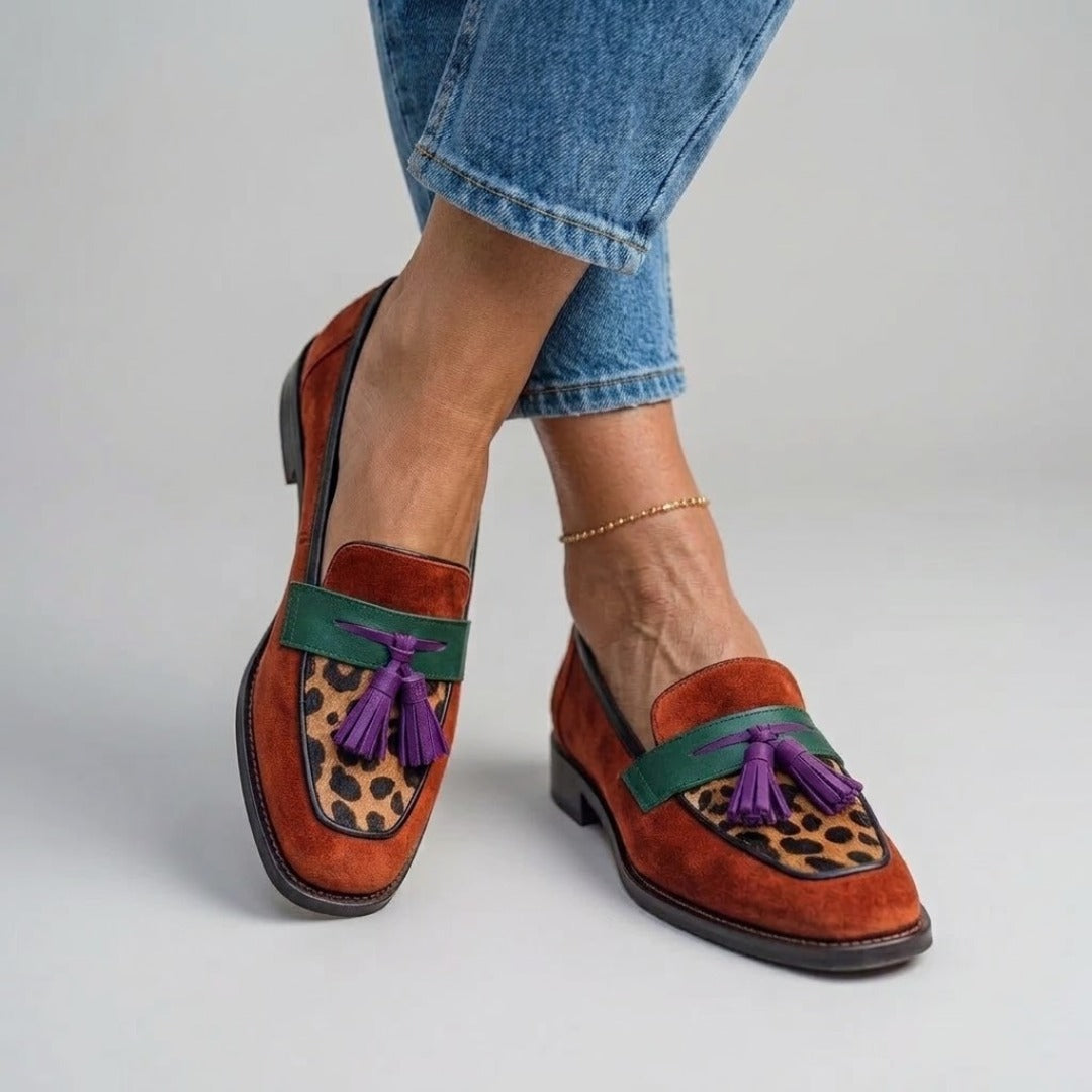 Leopard Print Tassel Square Toe Loafers