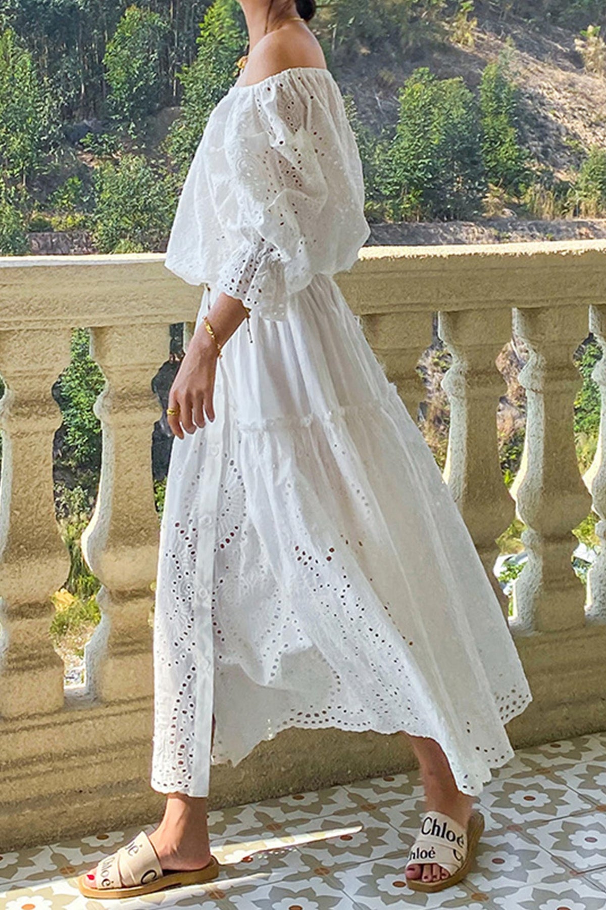 Eyelet Embroidered Button Front Tiered Midi Skirt 3