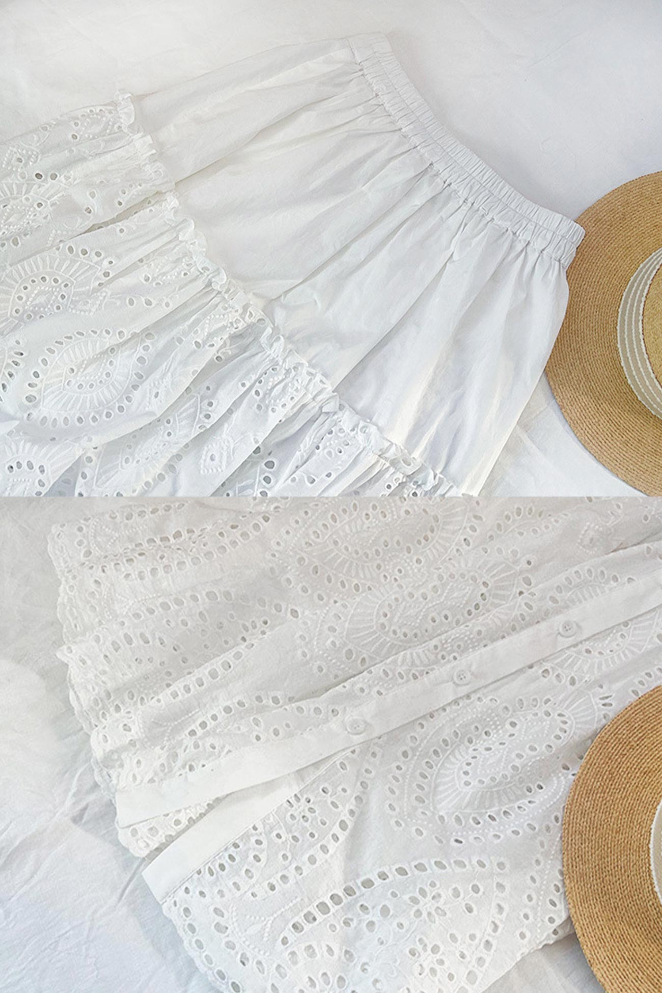 Embroidered Lace Pleated Denim Mini Skort