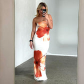 Floral Strapless Satin Maxi Dress 10