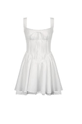 White Lace Stitching Strappy Ruched Cami Dress in Black - View 6