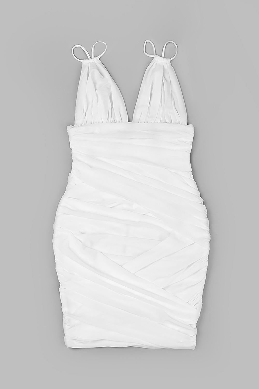 Mesh Plunge V-Neck Spaghetti Strap Ruched Bodycon Mini Dress 9