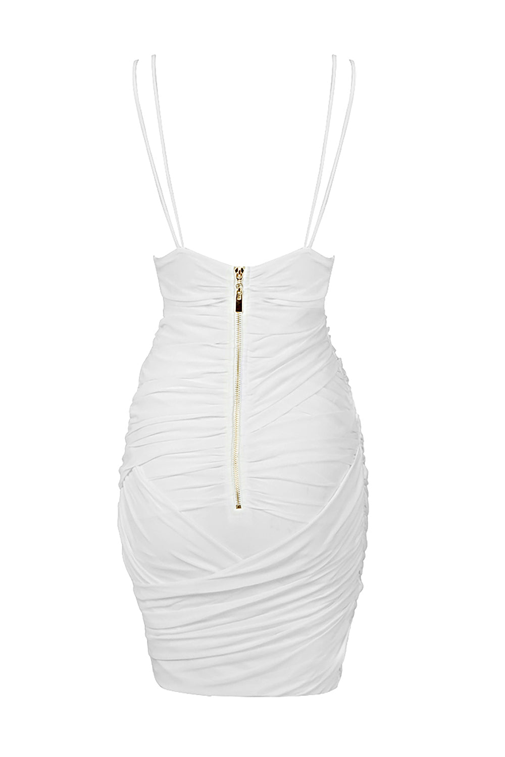 Mesh Plunge V-Neck Spaghetti Strap Ruched Bodycon Mini Dress 8