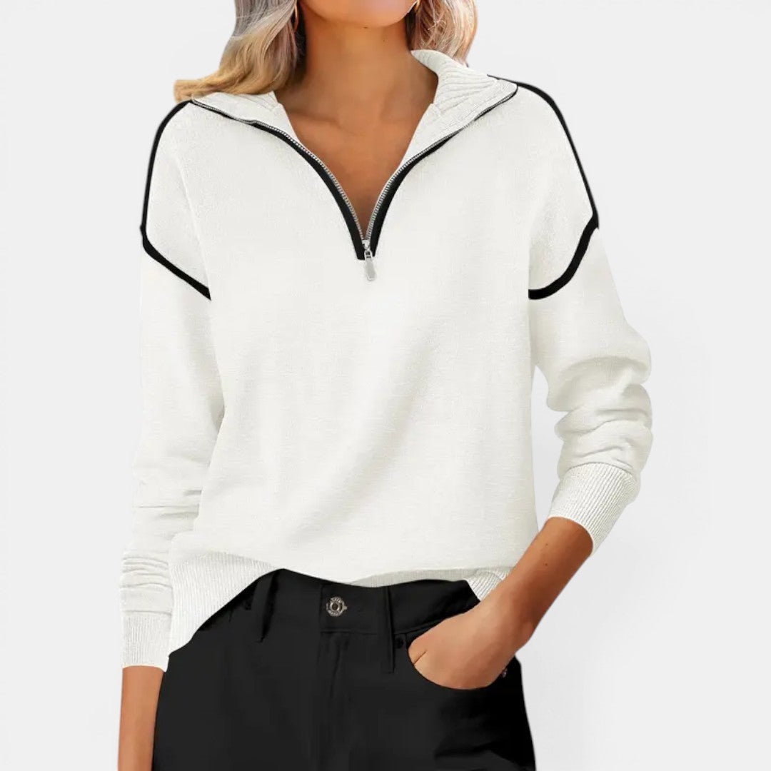 Quarter Zip Collared Long Sleeve Sweater