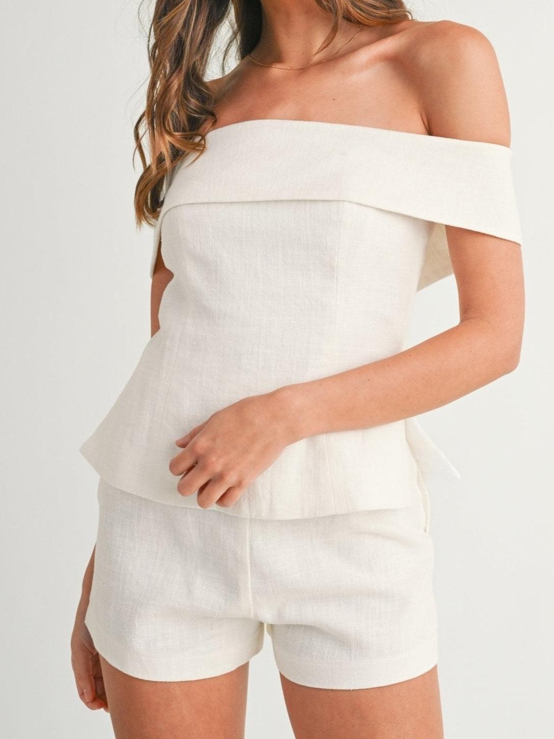 Off Shoulder Foldover Peplum Top and Shorts Two Piece Set