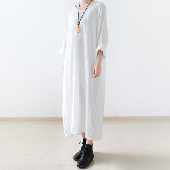 White cotton dress long sleeve linen spring dresses oversize caftans