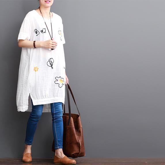 White cotton dresses short sleeve opens at side