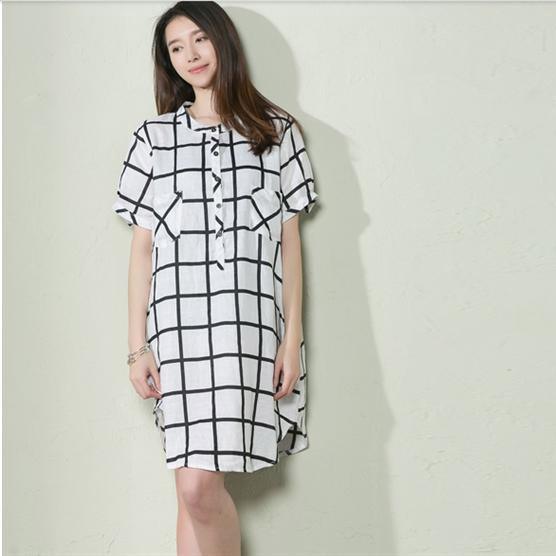 White grid summer baggy dress plus size shift dress sundresses