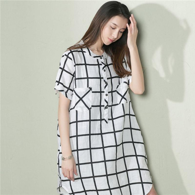 White grid summer baggy dress plus size shift dress sundresses