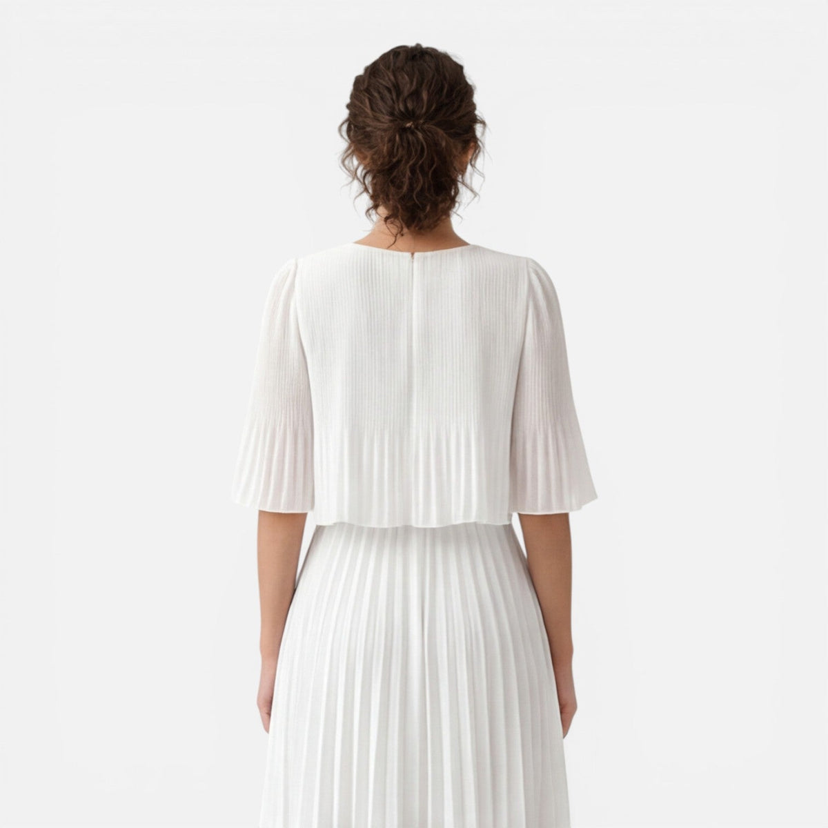 Women's White Chiffon Pleated Maxi Dress