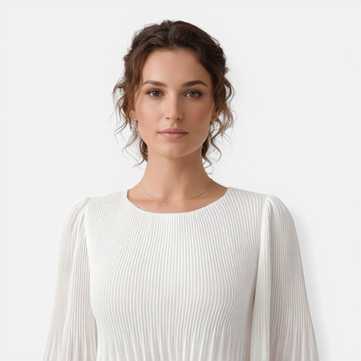 Women's White Chiffon Pleated Maxi Dress