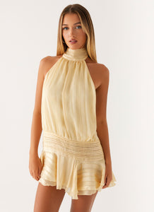 Halter High Neck Striped Chiffon Drop Waist Ruffle Mini Dress 6