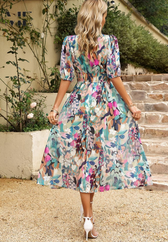 Floral Chiffon V-Neck Short Sleeve Midi Dress 3