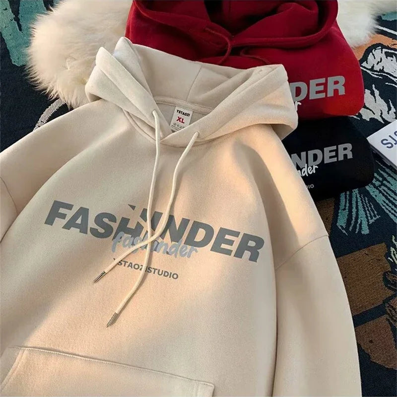 Letter Printed Fleece Hoodie