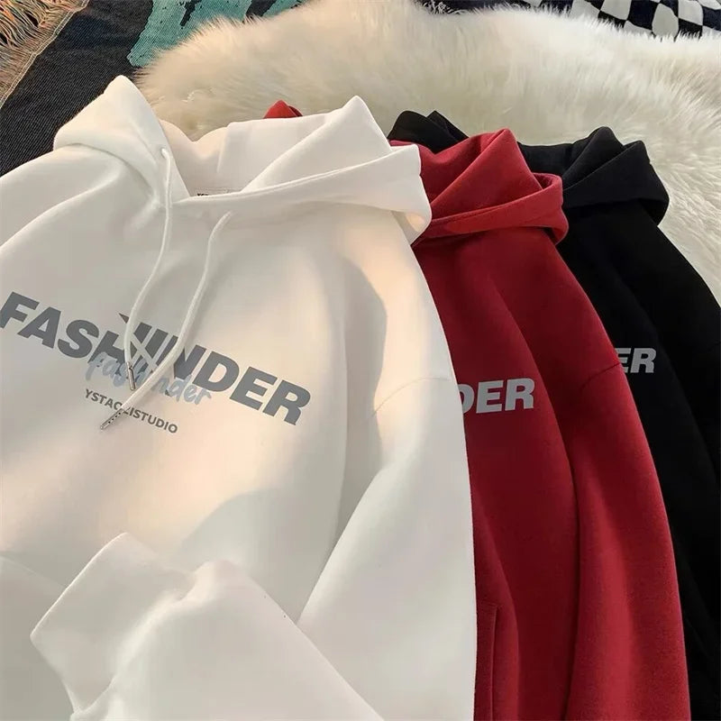 Letter Printed Fleece Hoodie