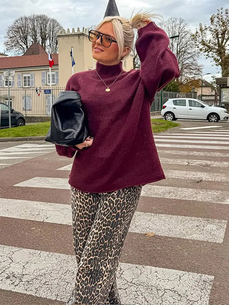 Mock Neck Long Sleeve Oversized Ribbed Knit Sweater 6