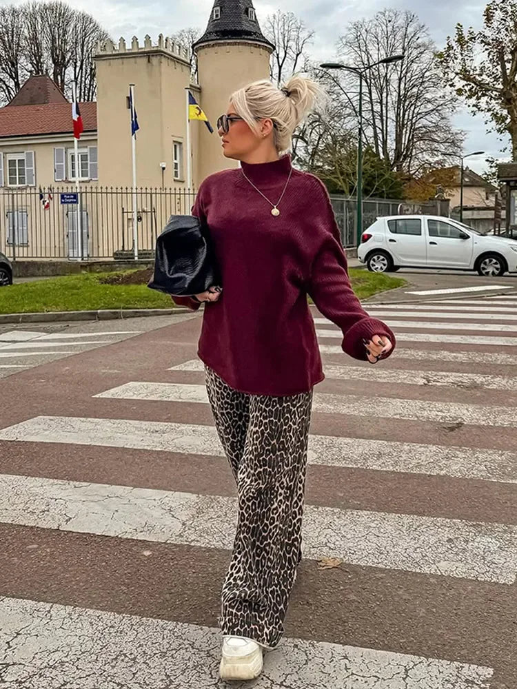 Mock Neck Long Sleeve Oversized Ribbed Knit Sweater 5