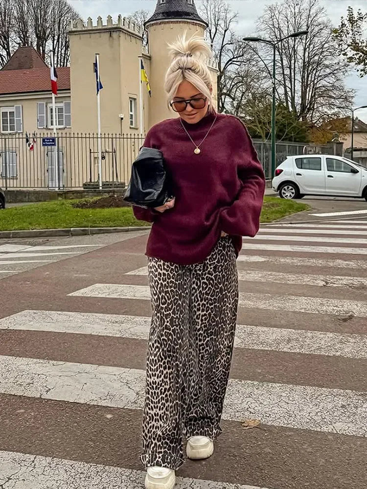 Mock Neck Long Sleeve Oversized Ribbed Knit Sweater 3