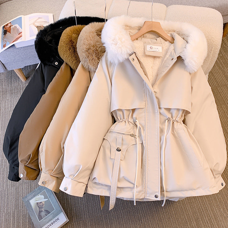 Faux Fur Hooded Drawstring Waist Padded Parka