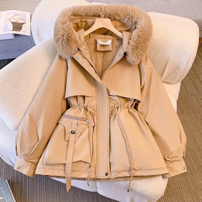 Faux Fur Hooded Drawstring Waist Padded Parka