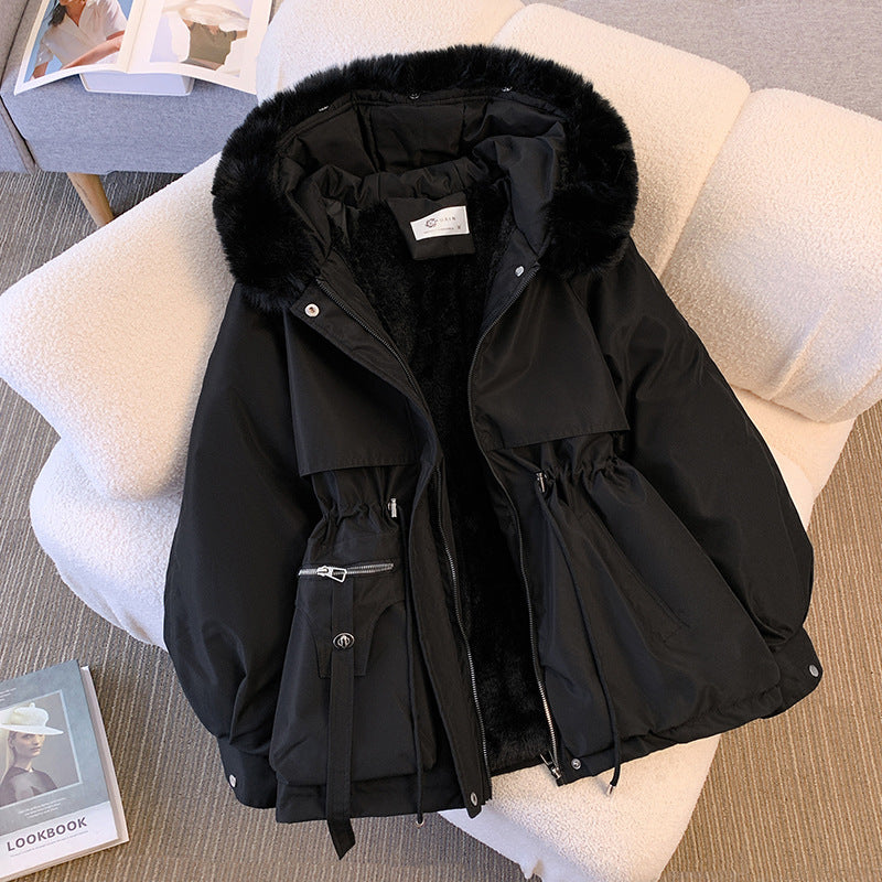 Faux Fur Hooded Drawstring Waist Padded Parka