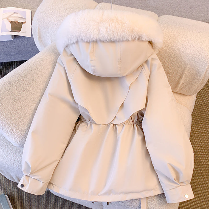 Faux Fur Hooded Drawstring Waist Padded Parka