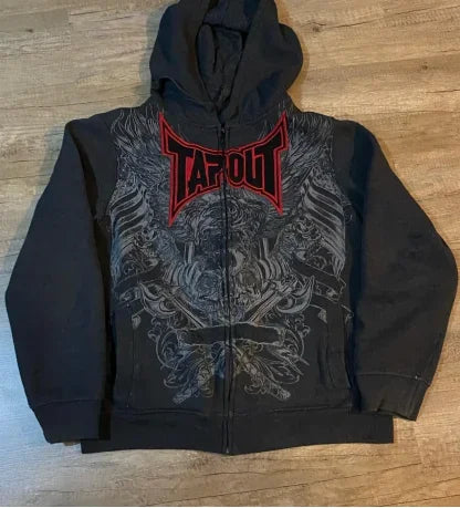 Gothic Skull Tribal Graphic Print Zip Up Hoodie 7