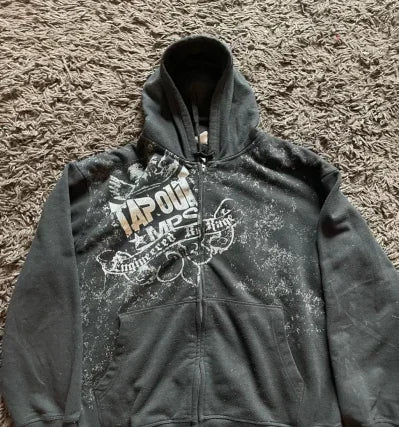 Gothic Skull Tribal Graphic Print Zip Up Hoodie 8