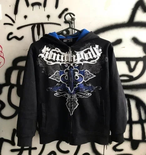 Gothic Skull Tribal Graphic Print Zip Up Hoodie 5