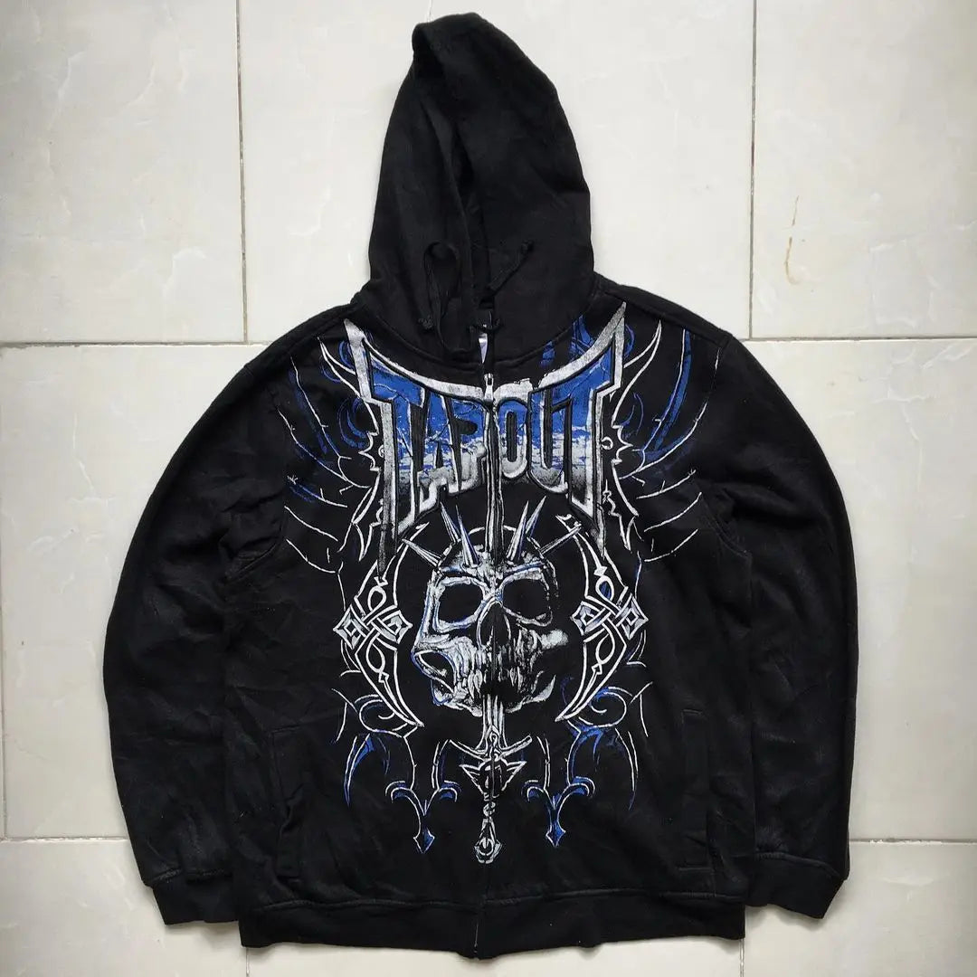 Gothic Skull Tribal Graphic Print Zip Up Hoodie