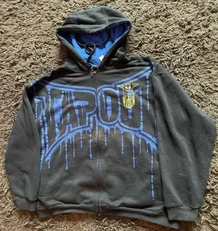 Gothic Skull Tribal Graphic Print Zip Up Hoodie 6